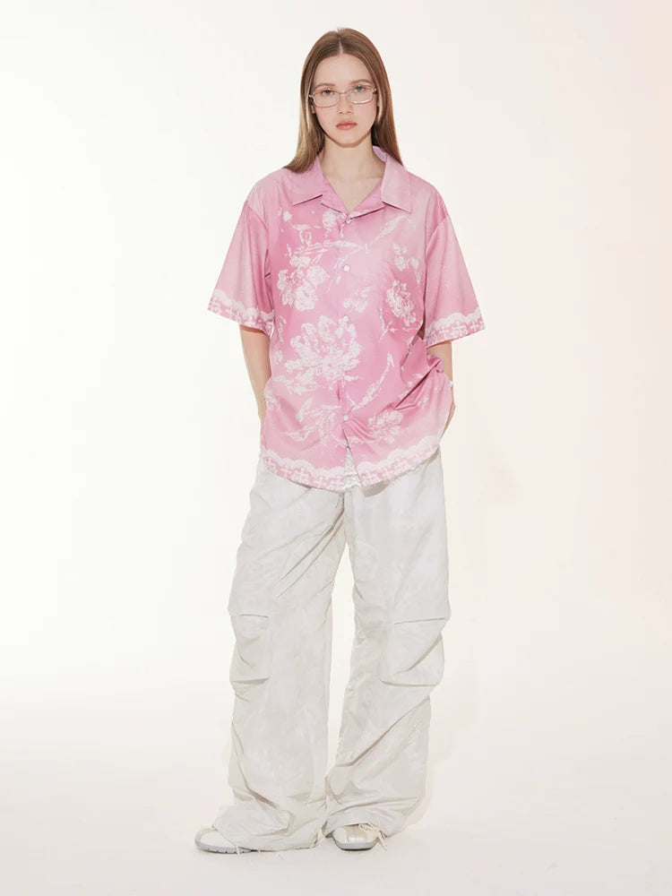 EMPTY REFERENCE Tie Dye Gradient Flower Short Sleeve Shirt