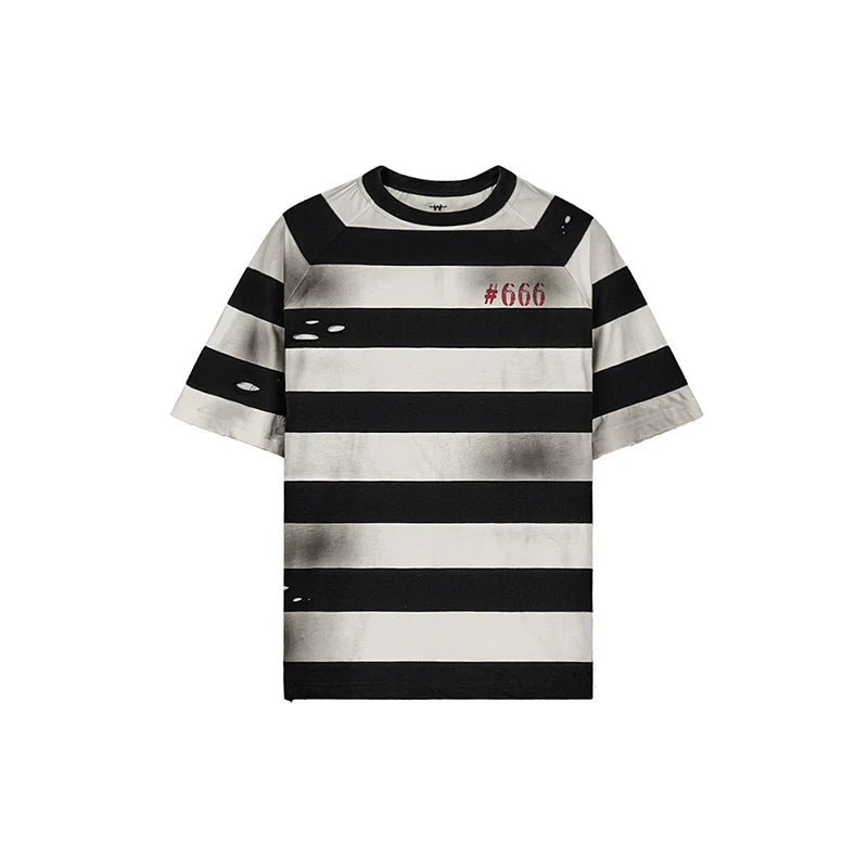 UNDERWATER Jailbird Dirty Dye Cut Distressed Stripe Tee