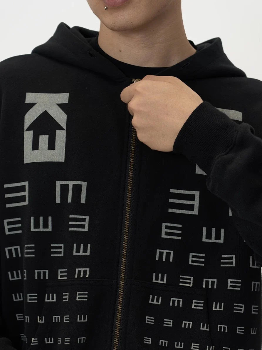 EVILKNIGHT(EK) Eye Chart Logo Print Zip Up Hoodie