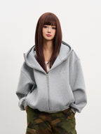 AFGK Air Layer High Collar Embroidered Oversized Zip-Up Hoodie