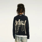 Labt Fringe Lanyard Logo Distressed Knit Sweater