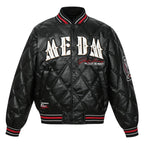 MEDM Diamond Quilted PU Leather Varsity Jacket