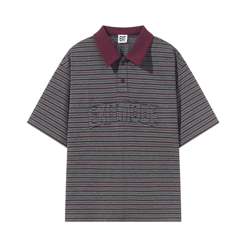BLIND NO PLAN Striped Raw-Edge Patch Polo