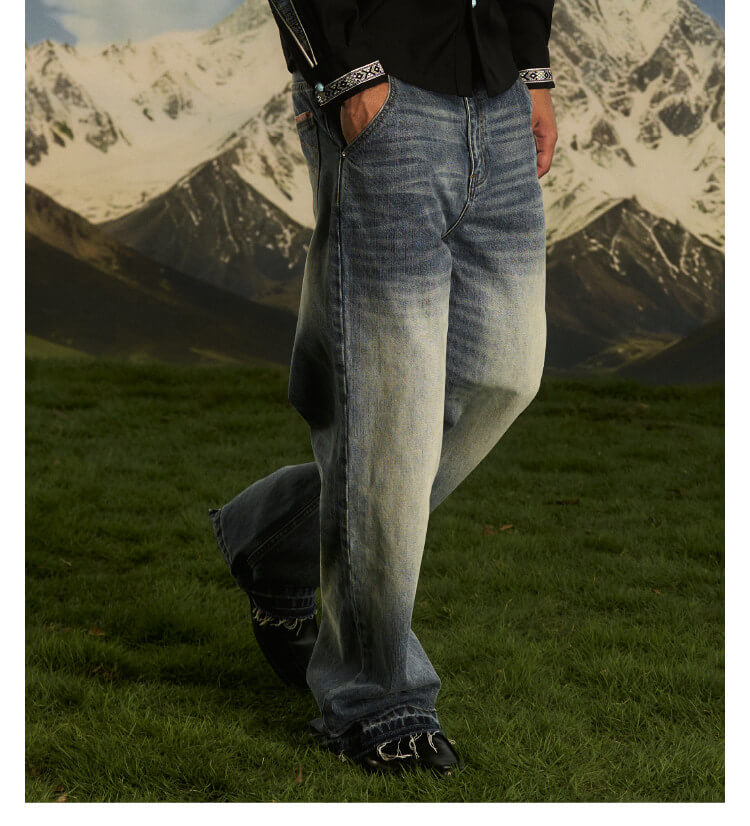 S45 Ethnic Trim Back Pocket Washed Jeans