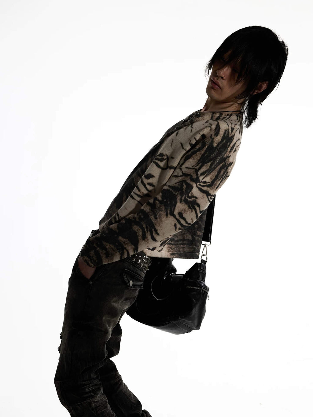 Night Lab Zebra and Leopard Print Henley Knit Sweater