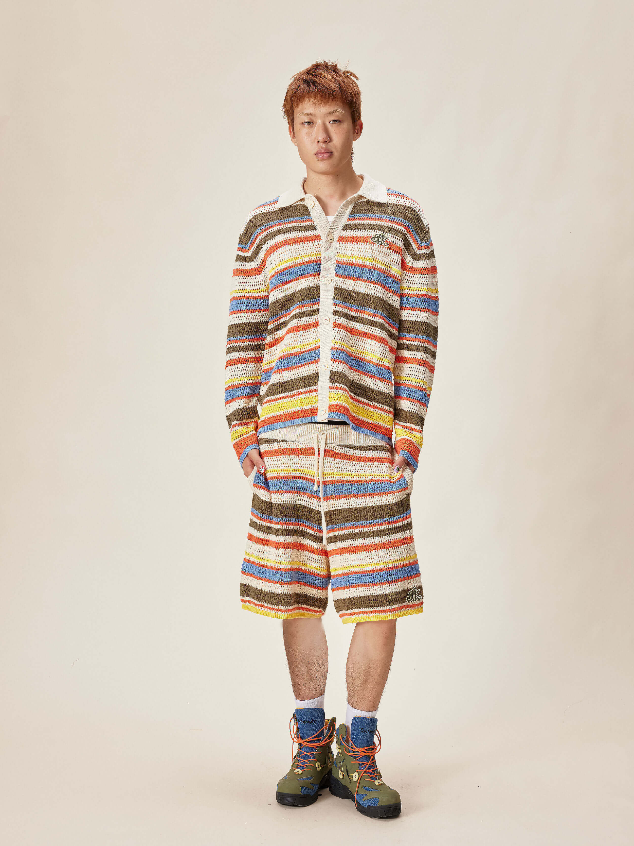 EVILKNIGHT(EK) Multicolor Striped Knit Shorts