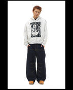 NOVACAM Vintage Print Zip Up Hoodie