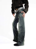 Night Lab Studded Button Fly Whisker Washed Jeans
