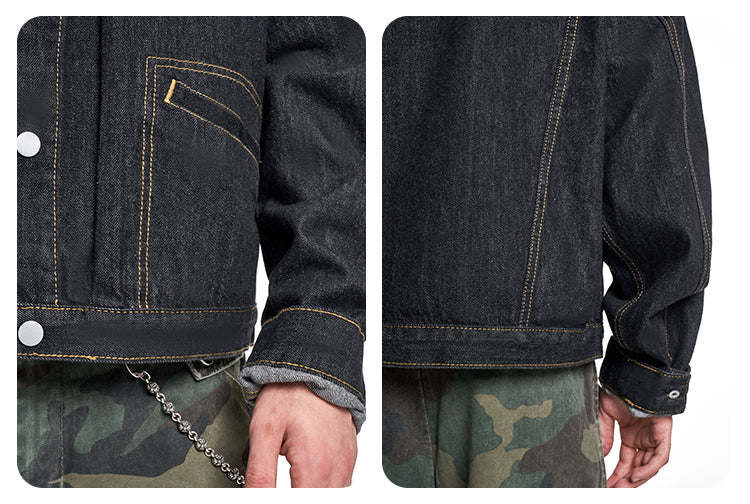F3F Select Orange Stitching Black Denim Jacket
