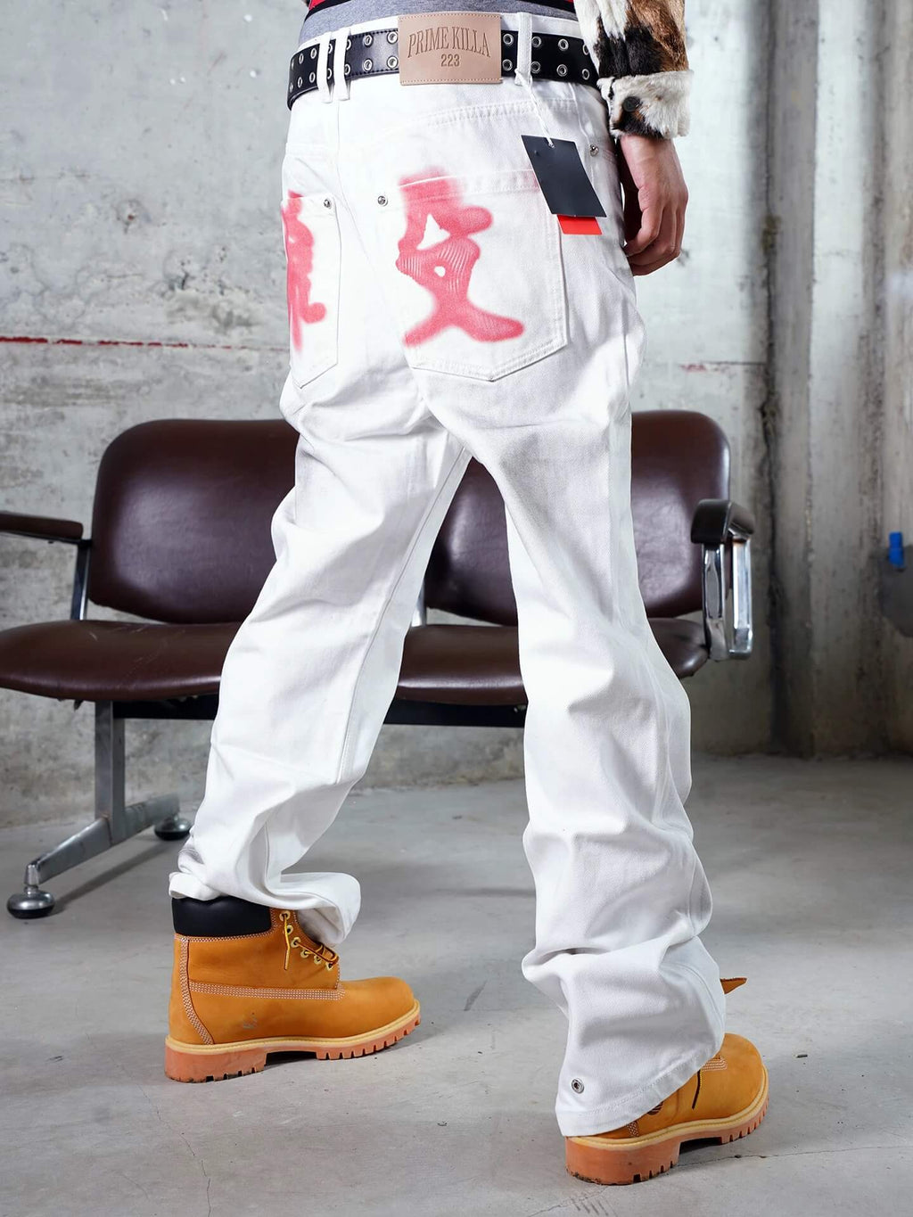 TGFCLUB Kill Graffiti Distressed White Flared Jeans
