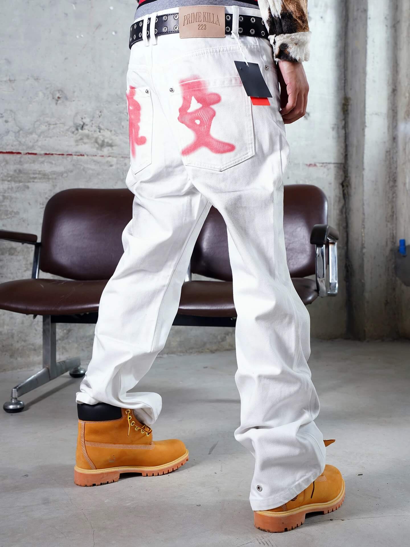 TGFCLUB Kill Graffiti Distressed White Flared Jeans