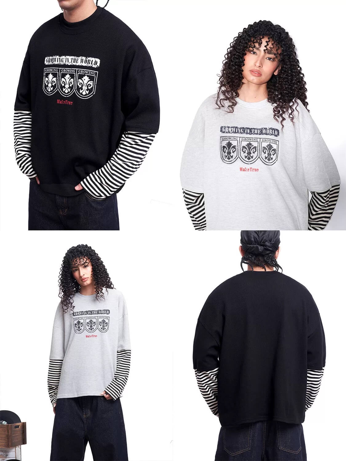F3F Select Layered Stripe Long Sleeve Waffle Tee