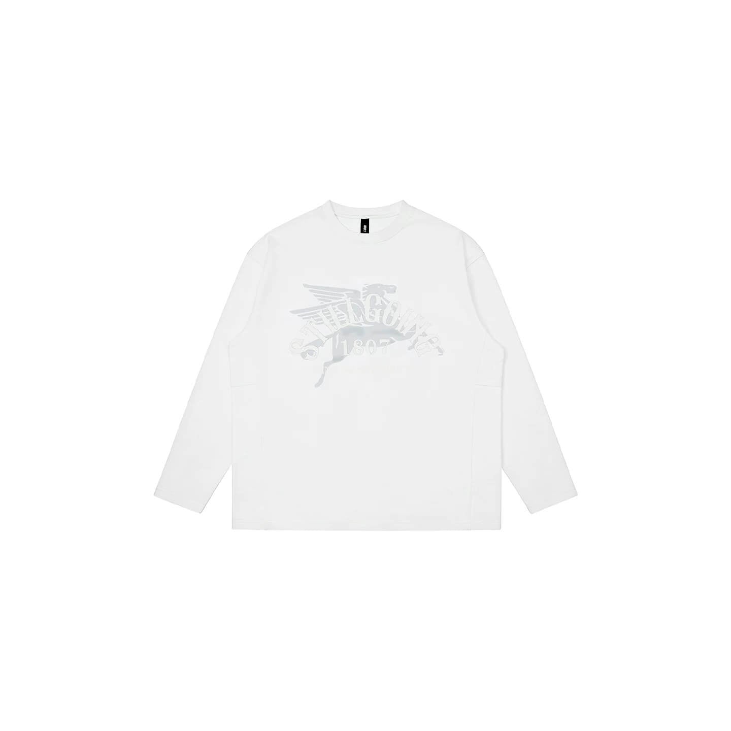 1807 Pegasus Embroidered Patch Distressed Long Sleeve Tee