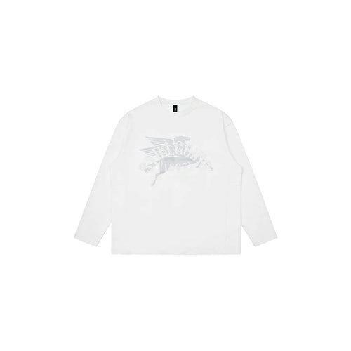 1807 Pegasus Embroidered Patch Distressed Long Sleeve Tee