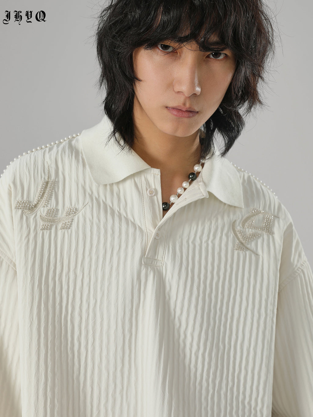 JHYQ Beaded Embroidery Long Sleeved Polo