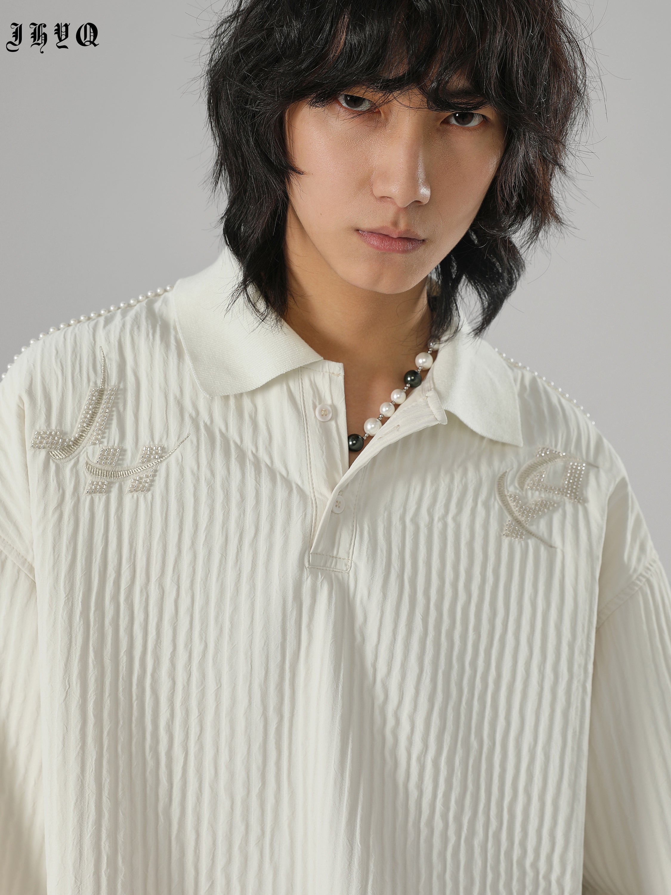 JHYQ Beaded Embroidery Long Sleeved Polo