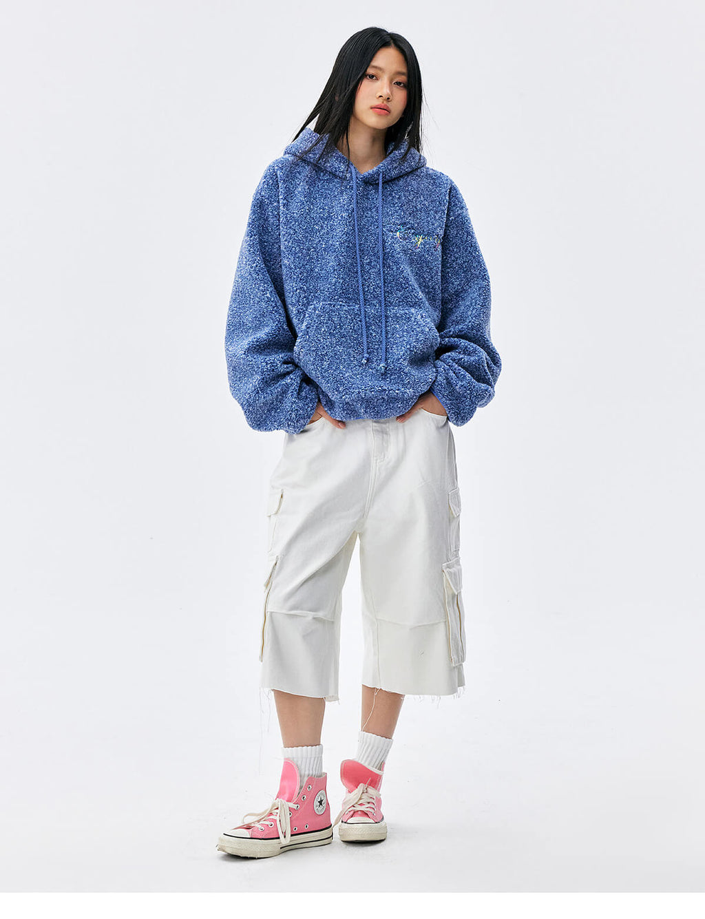 MEDM Gradient Embroidery Sherpa Fleece Hoodie
