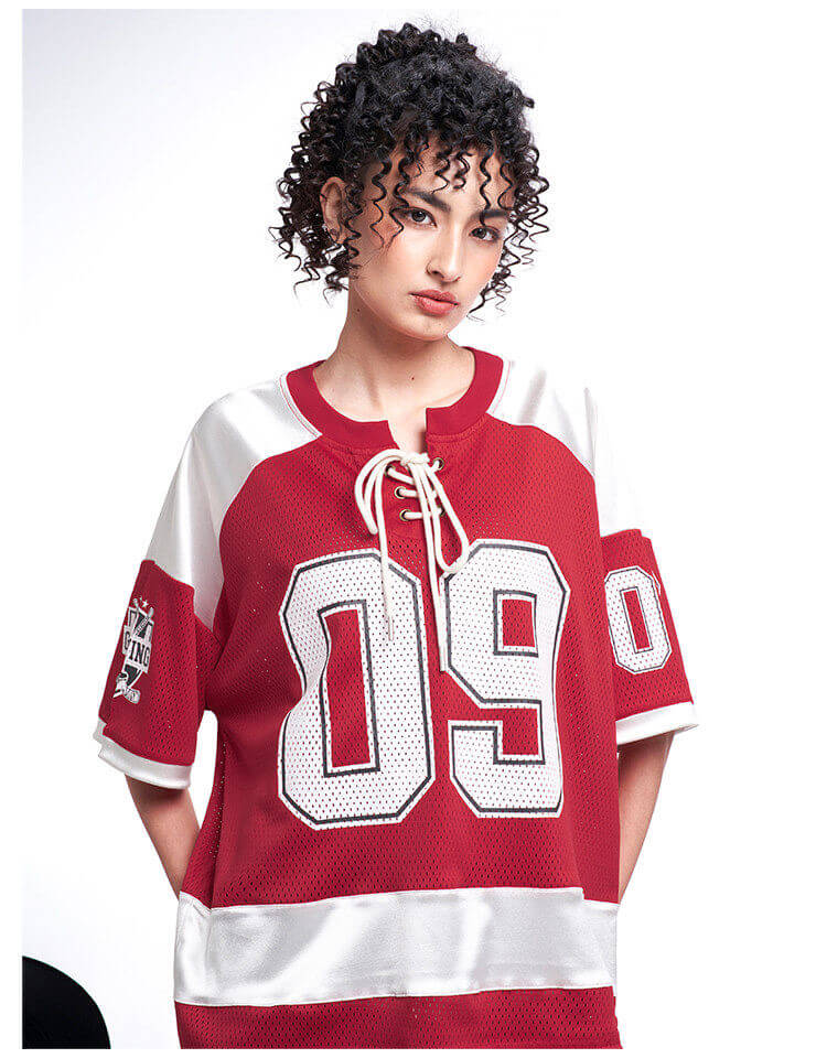 F3F Select Color Block Lace Up Mesh Short Sleeve Hockey Jersey