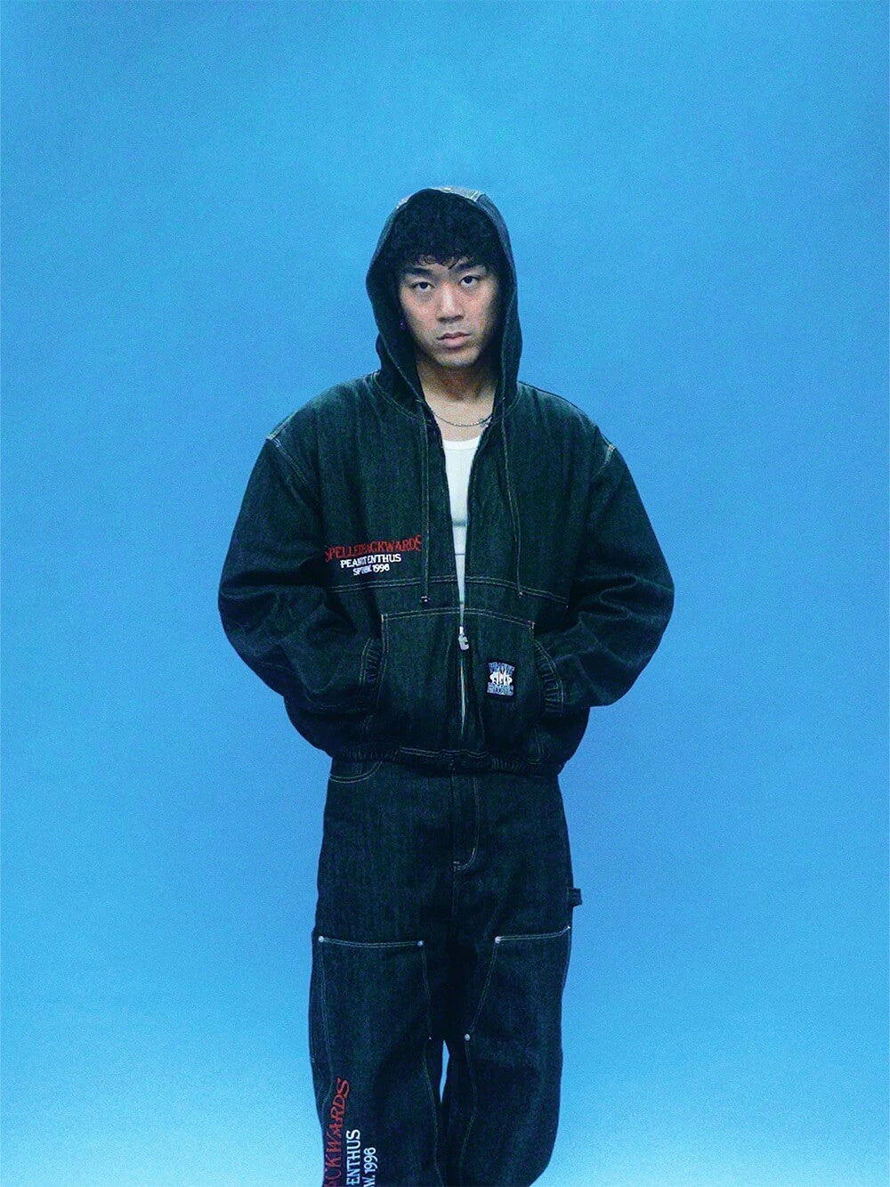 EVETS Embroidered Hooded Denim Jacket