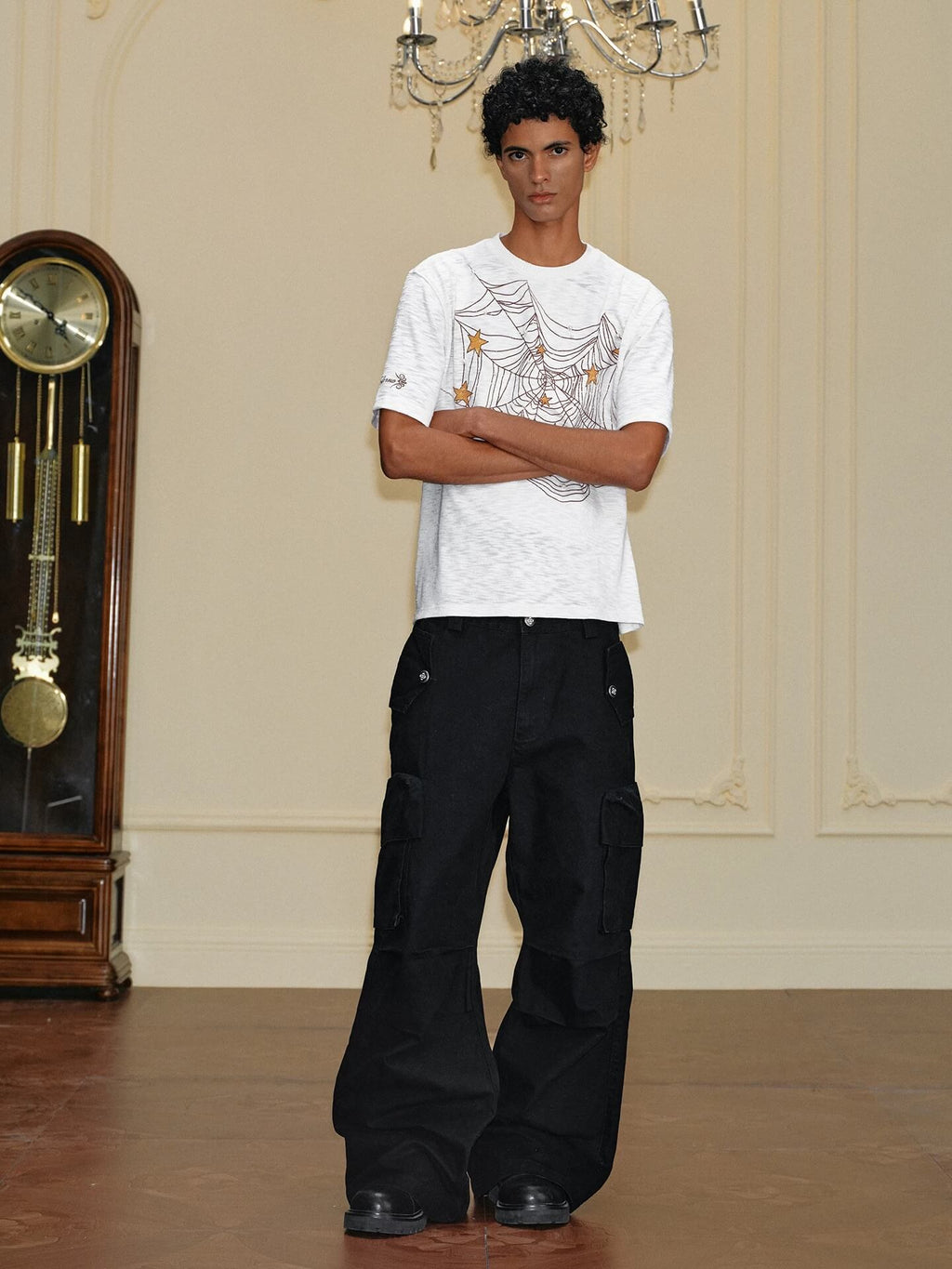 YADcrew Washed Double Pocket Wide Leg Cargo Pants