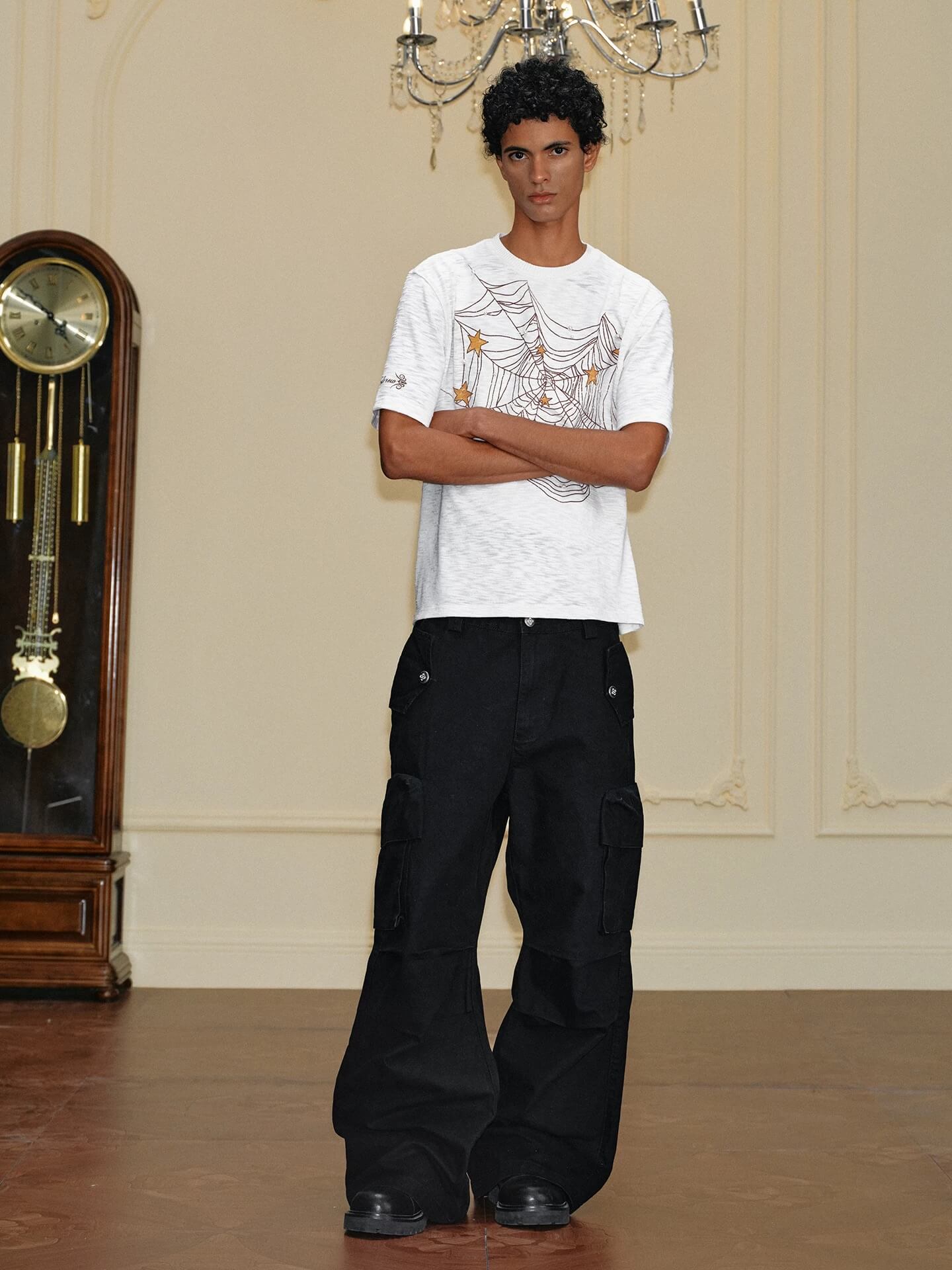 YADcrew Washed Double Pocket Wide Leg Cargo Pants