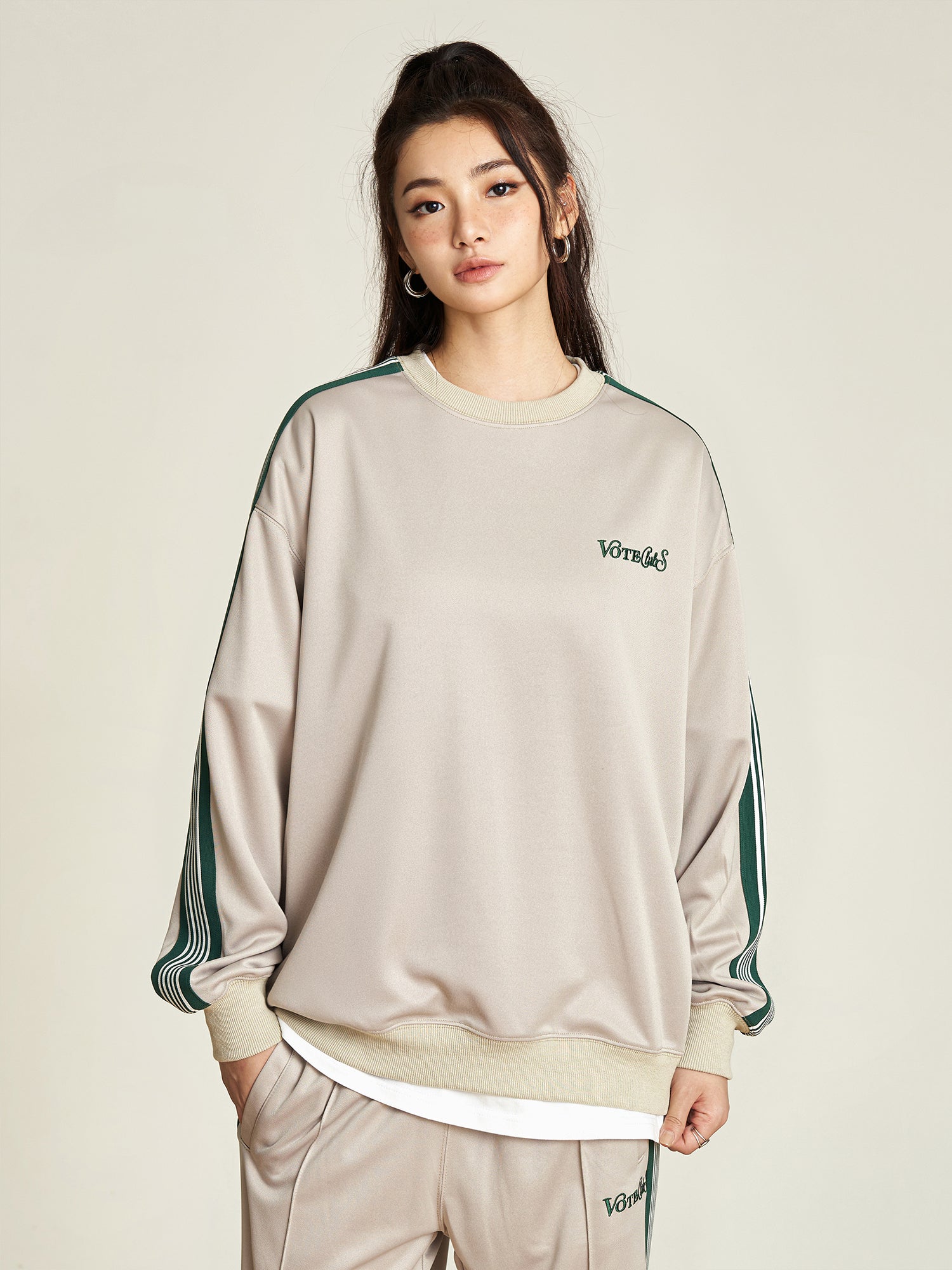 VOTE Striped Tracksuit Sweatshirt