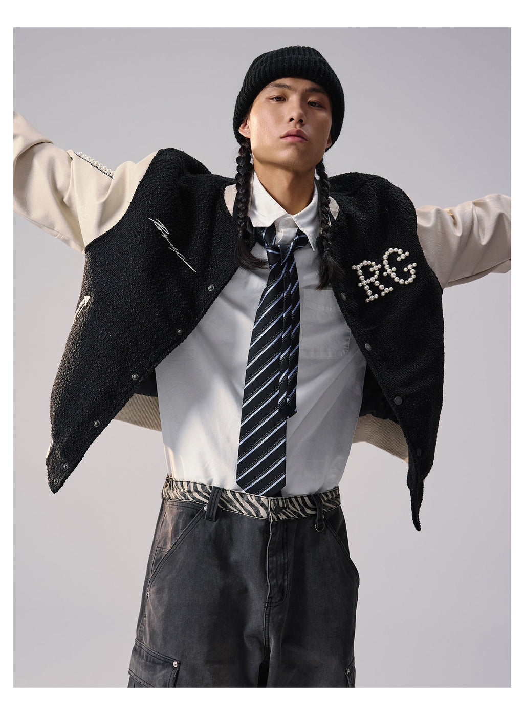 Remedy RMD Pearl Embroidered Leather Varsity Jacket