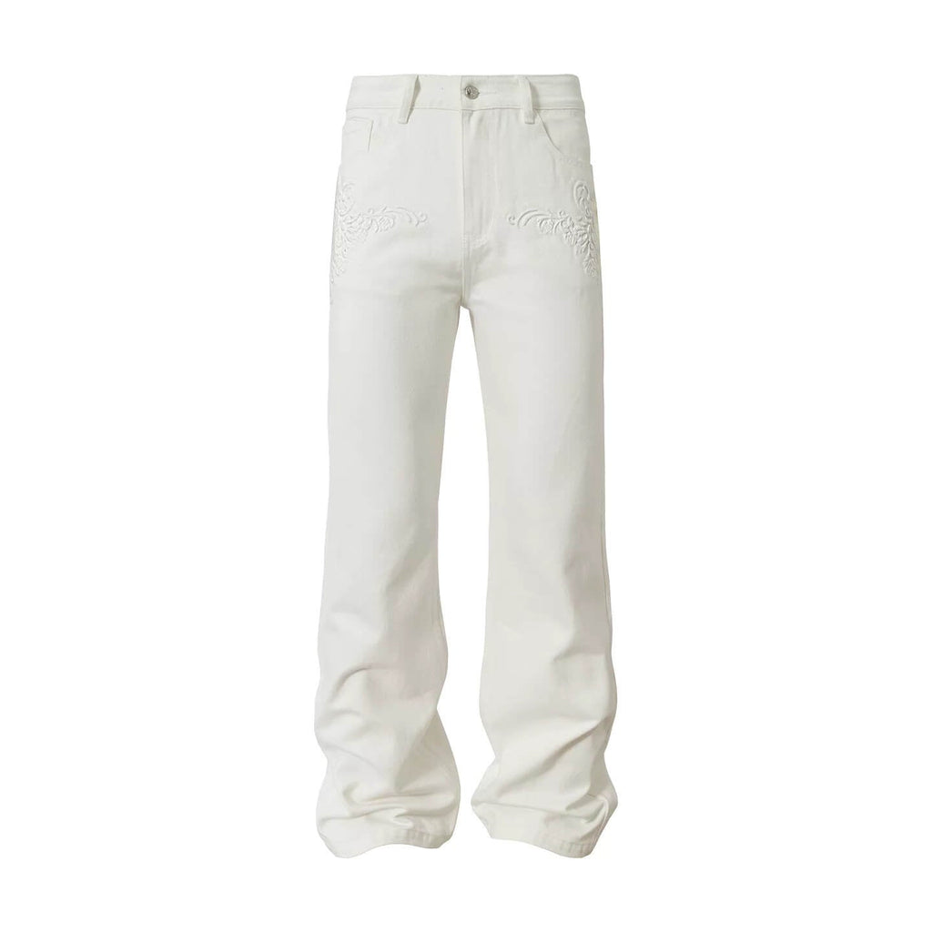 YADcrew 3D Embossed White Distressed Jeans