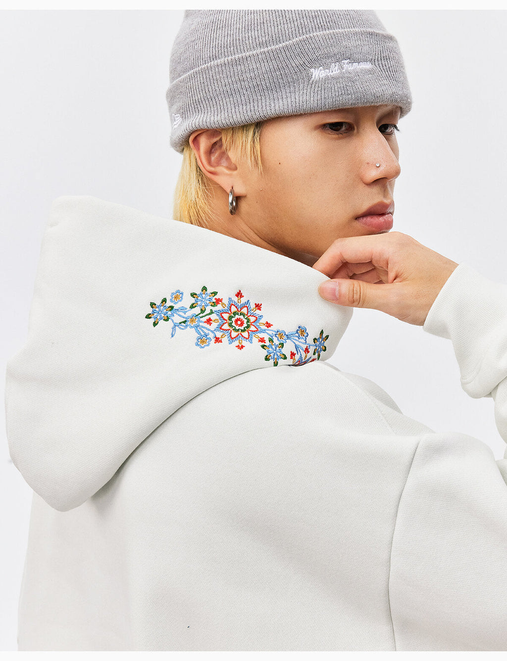 MEDM Ethnic Flower Embroidered Hoodie