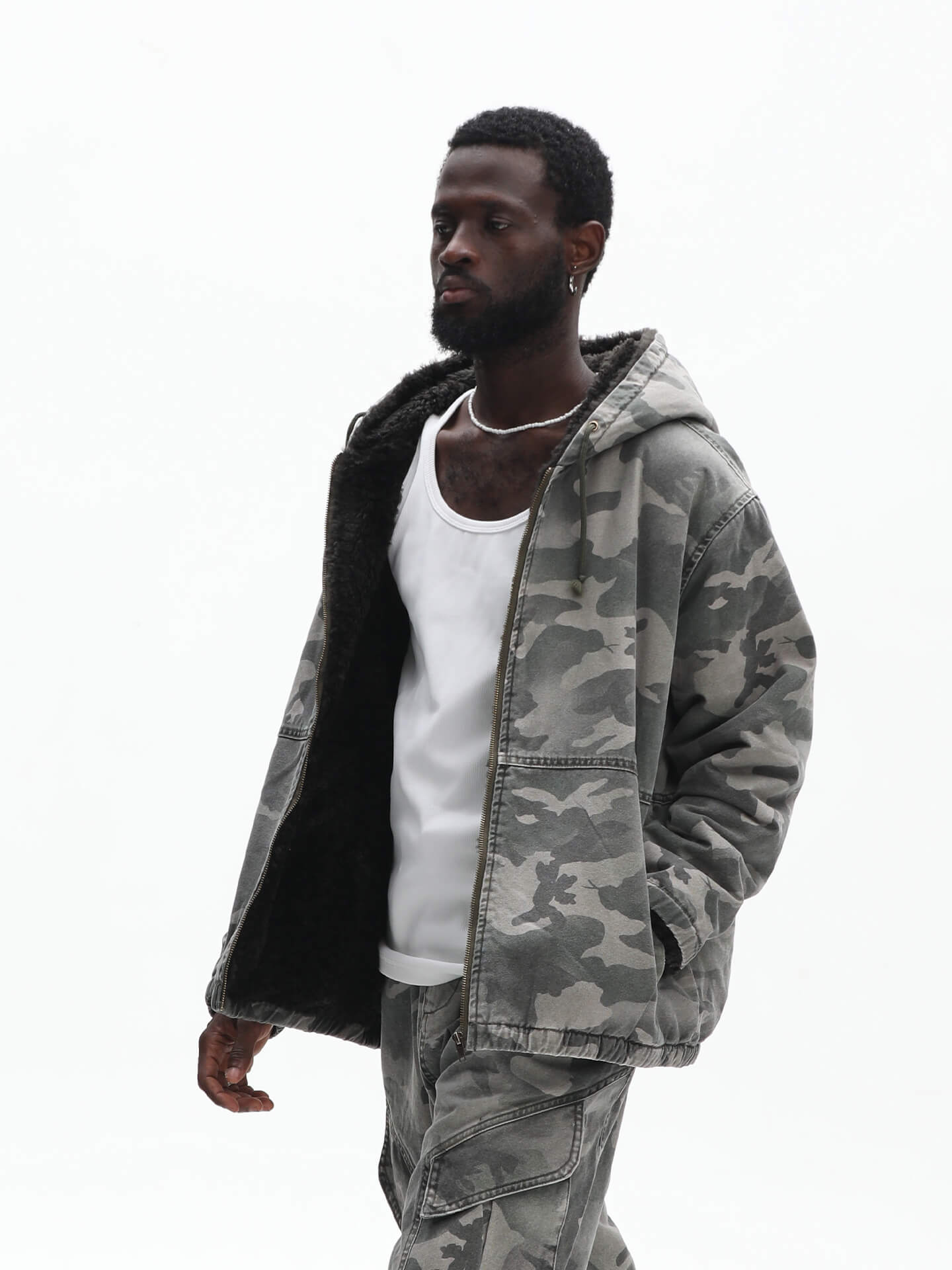 UNTILWERICH Washed Camouflage Hooded Jacket
