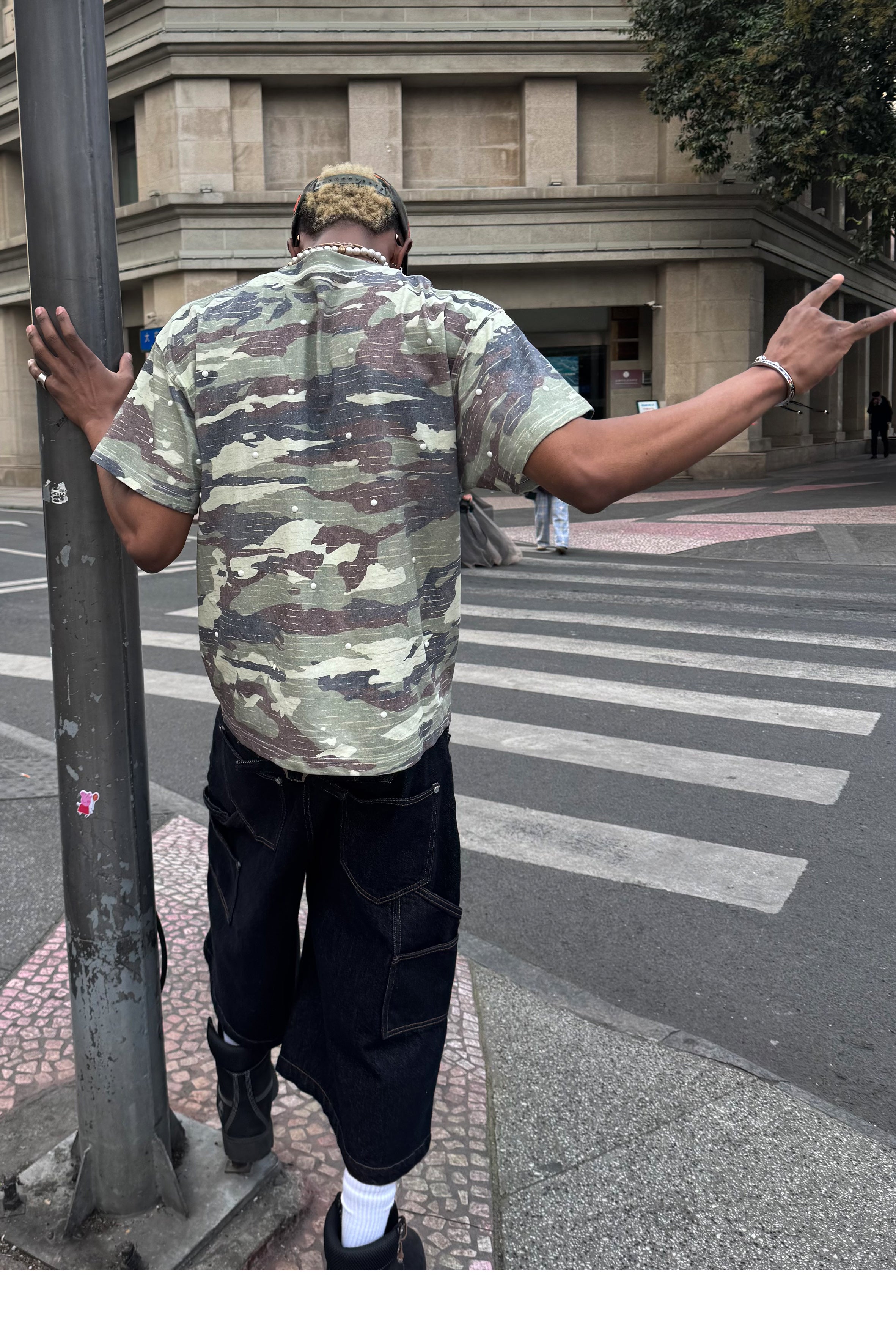 STEEPC Aged Forest Camo Pearl Embellished Print Tee