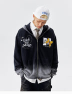 MEDM Washed Angel Butterfly Print Zip Up Hoodie