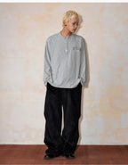 MEDM Flower Button Henley Long Sleeve Tee