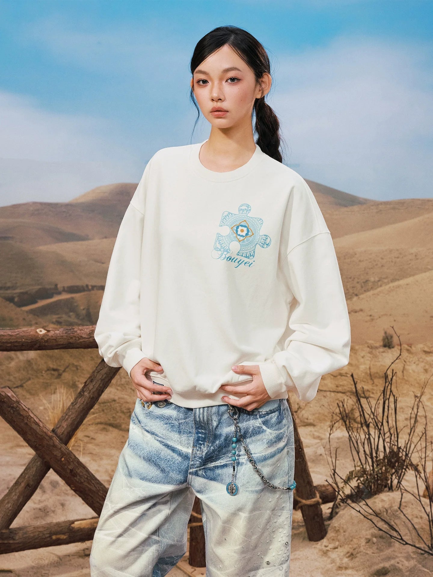 YADcrew Ethnic Puzzle Pattern Sweatshirt