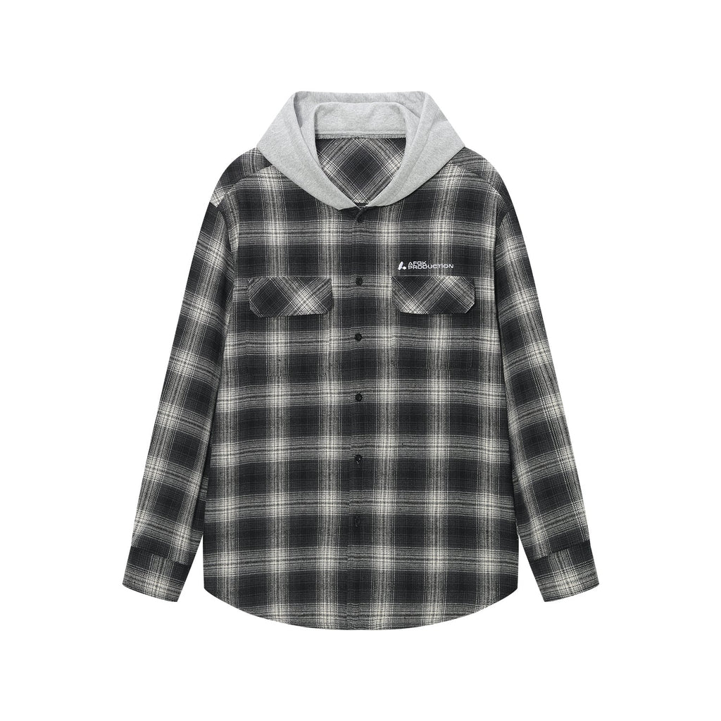 AFGK Plaid Embroidered Hooded Long Sleeve Shirt