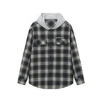 AFGK Plaid Embroidered Hooded Long Sleeve Shirt