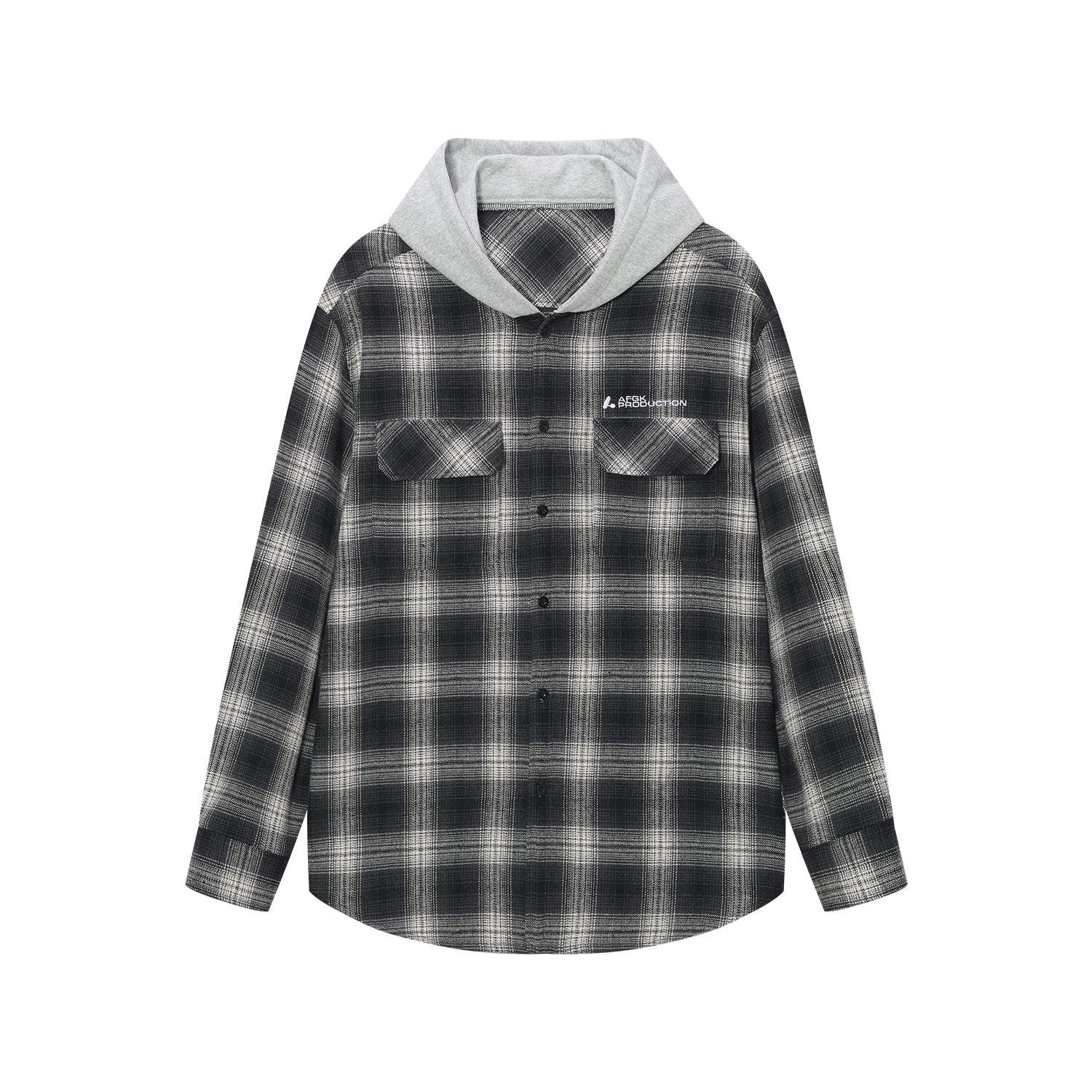 AFGK Plaid Embroidered Hooded Long Sleeve Shirt