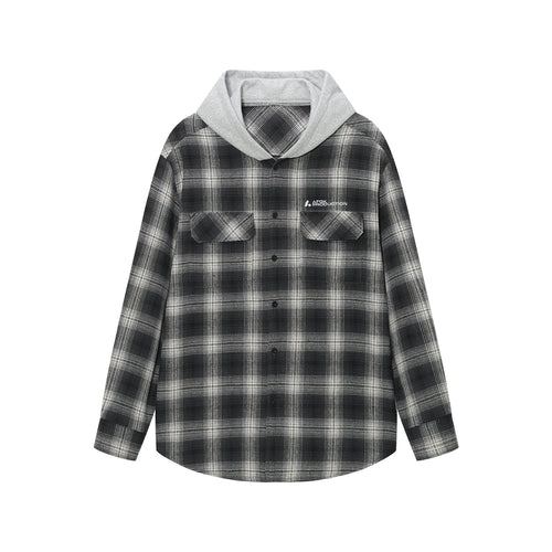 AFGK Plaid Embroidered Hooded Long Sleeve Shirt