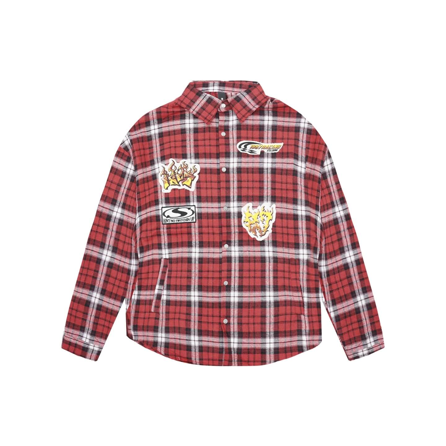 1807 Racing Printed Patch Plaid Long Sleeve Shirt