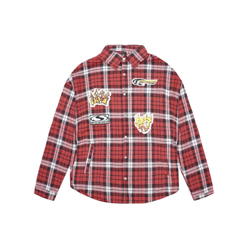 1807 Racing Printed Patch Plaid Long Sleeve Shirt