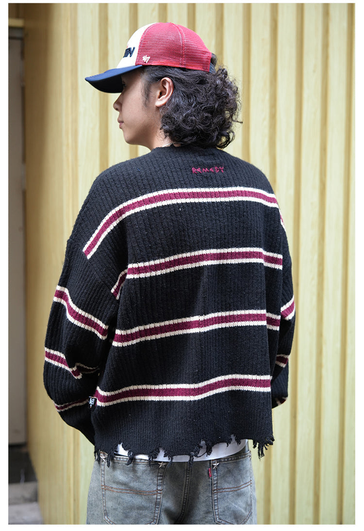 Remedy Striped Distressed Knit Sweater