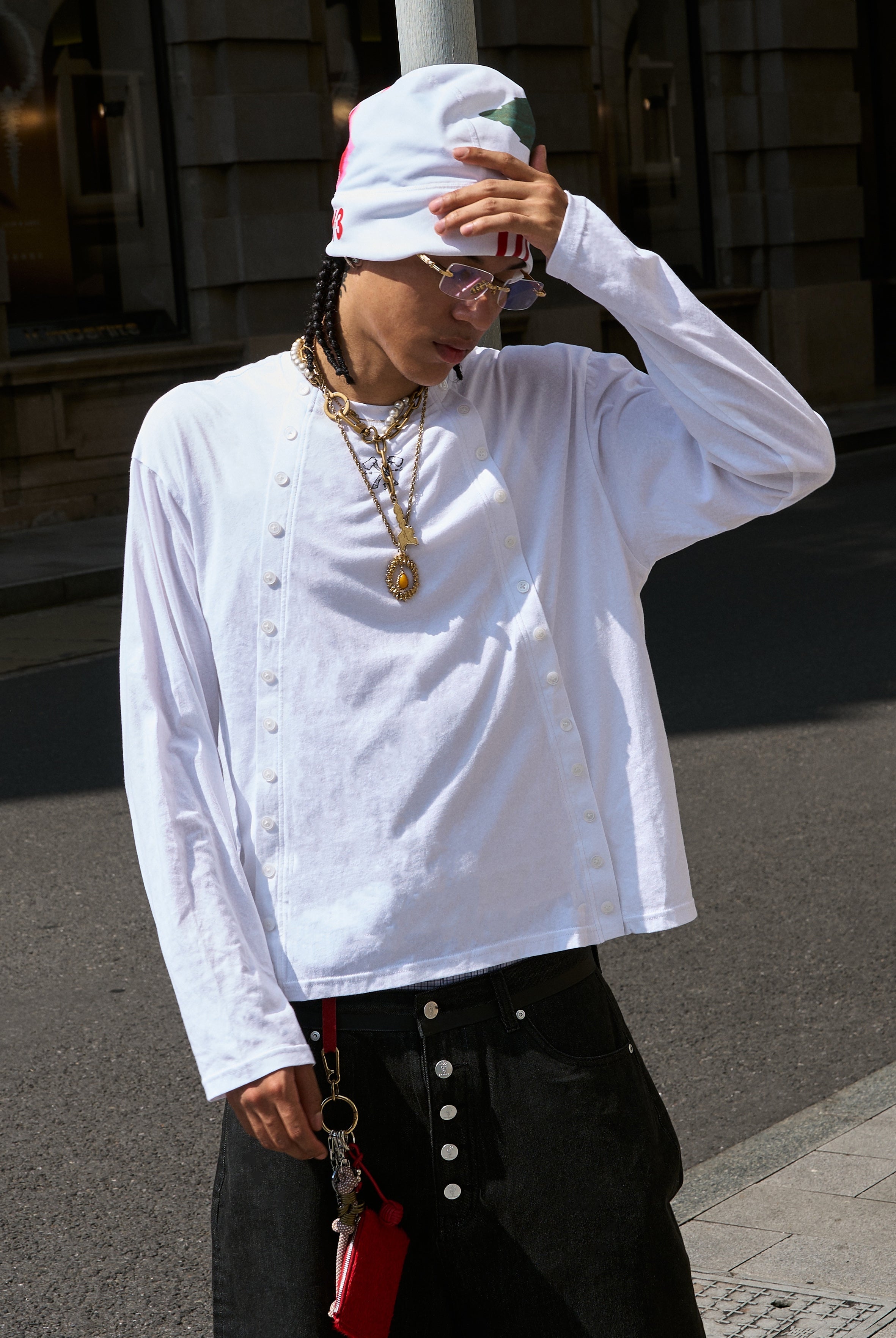 STEEPC Structured Print Double Breasted Long Sleeve Tee