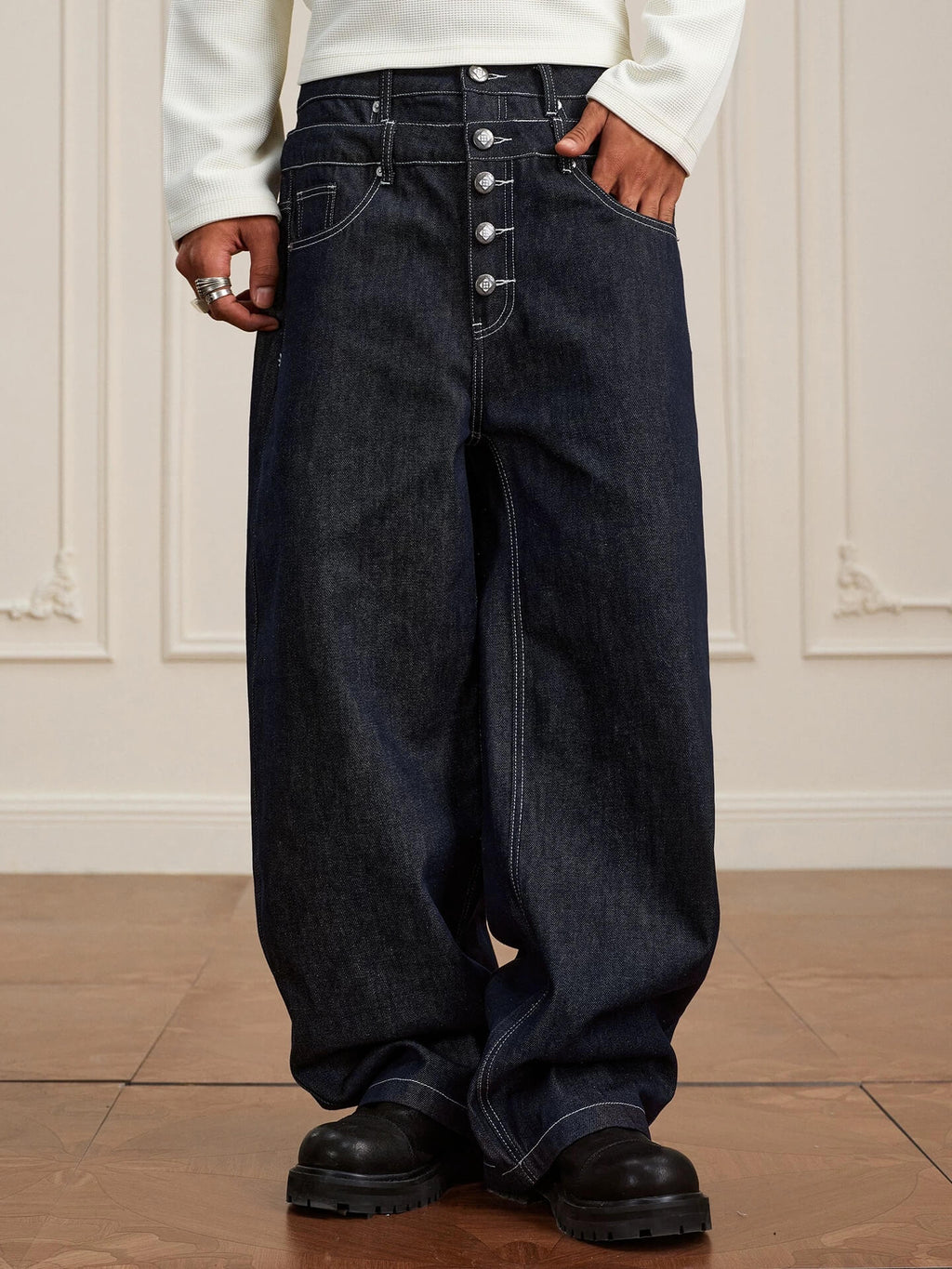 YADcrew Double Waist Buttoned Jeans