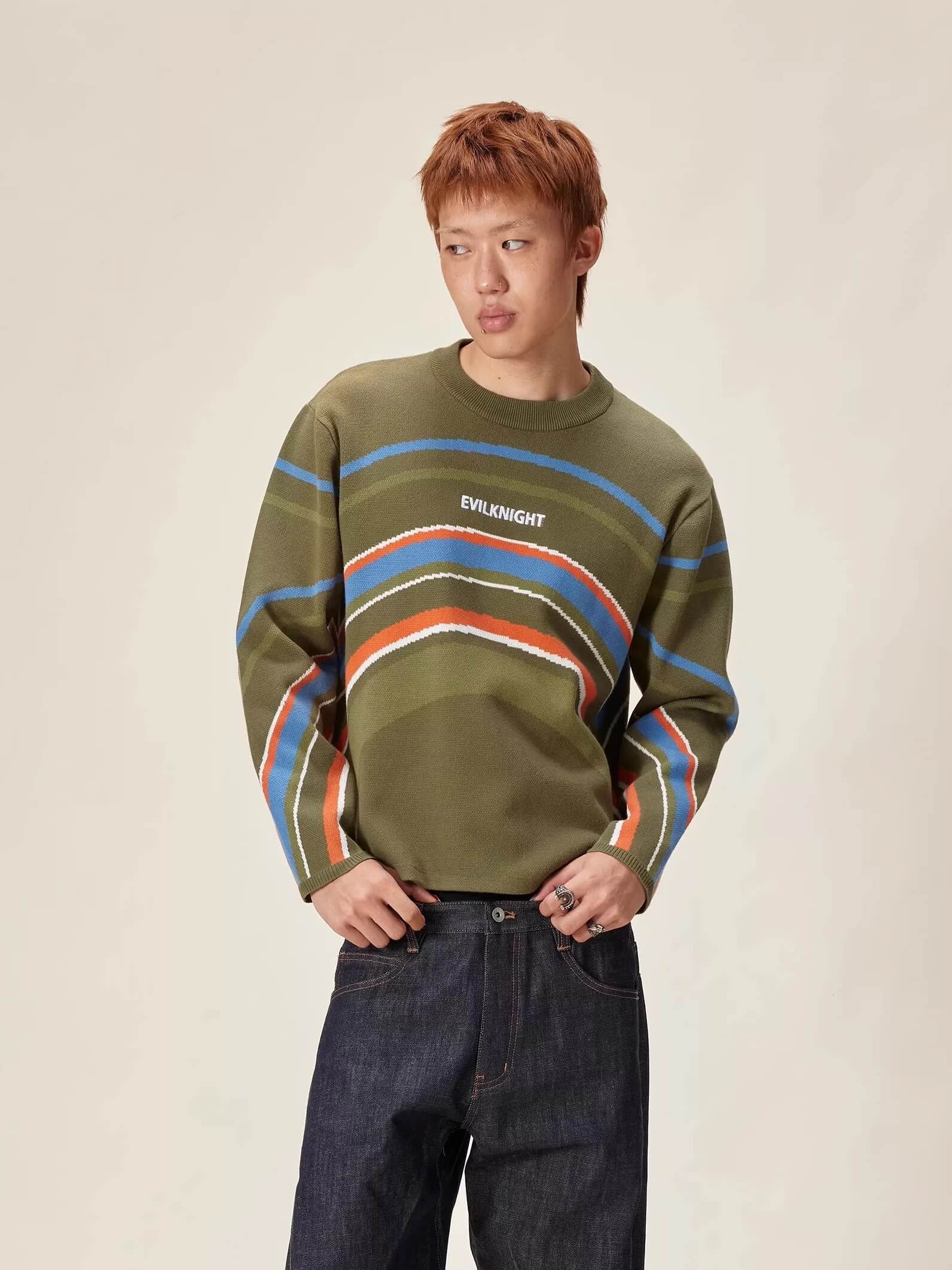 EVILKNIGHT(EK) Rainbow Circle Pattern Knit Sweater