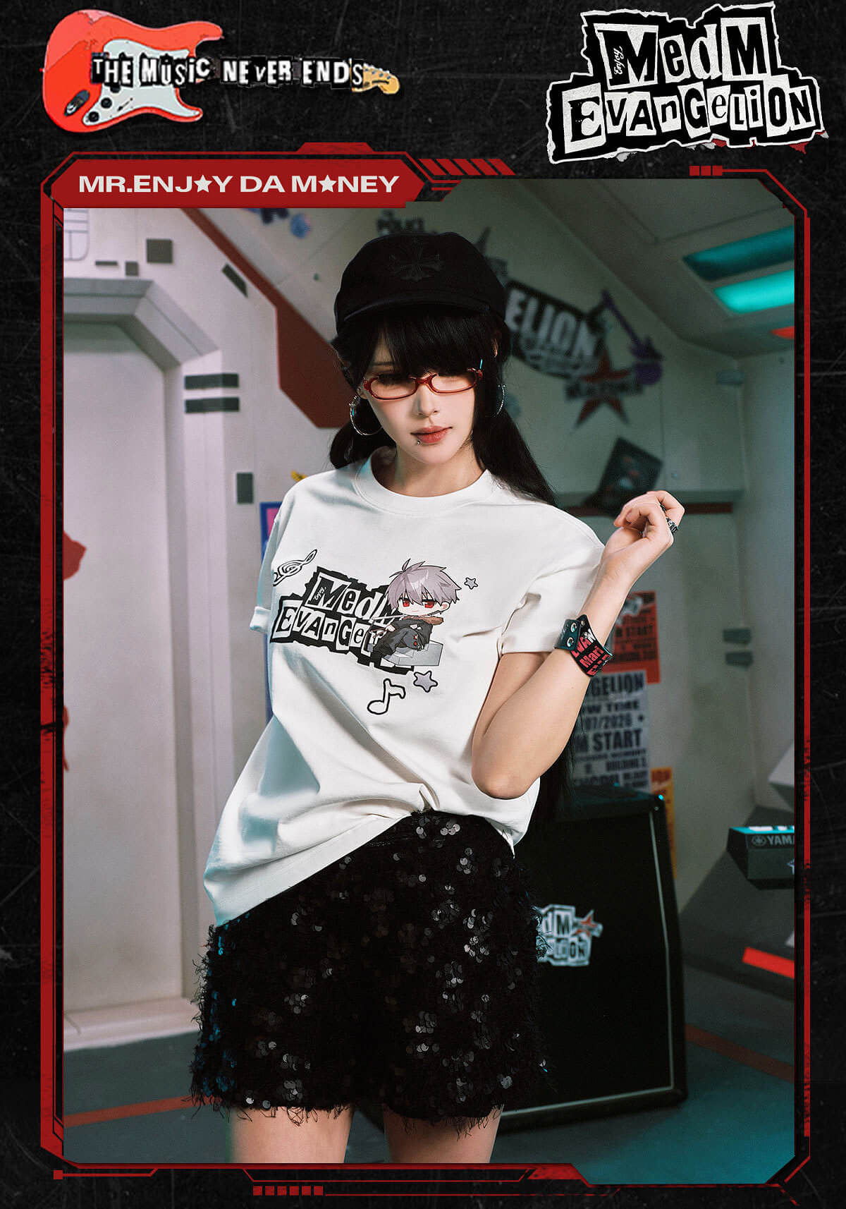 MEDM x EVA NEVER END Cute Character Music Note Graphic Tee