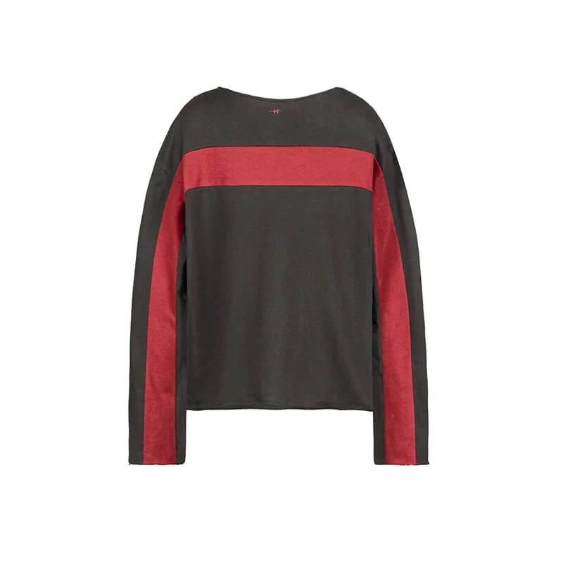 UNDERWATER Striped Colorblock Raw Hem Sweatshirt