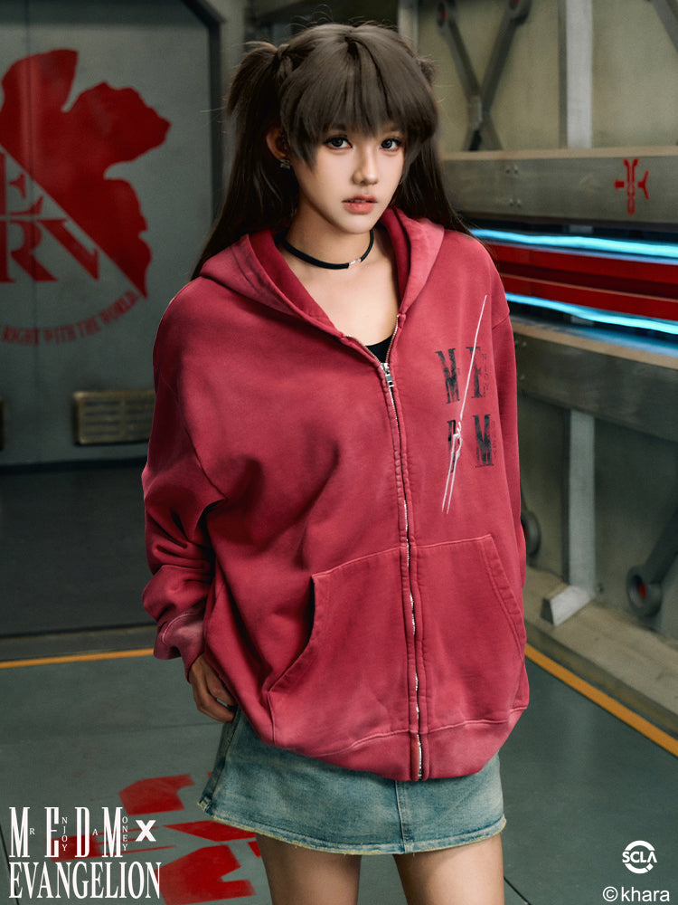 MEDM x EVA Evangelion Washed Zip-Up Hoodie