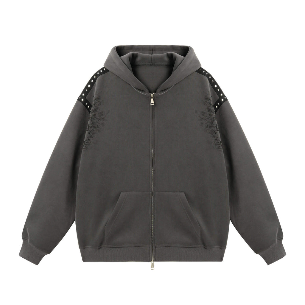 JHYQ Punk Style Studded Double Zipper Hoodie