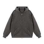 JHYQ Punk Style Studded Double Zipper Hoodie