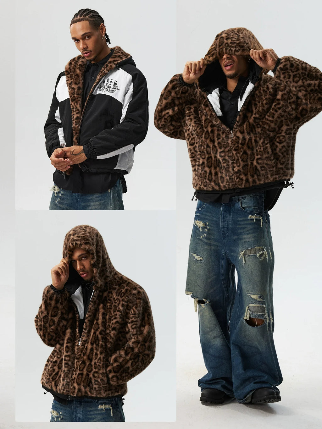 MEDM Reversible Leopard Fur Hooded Track Jacket